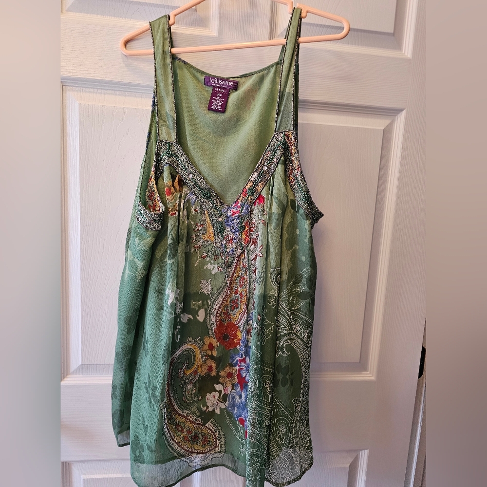 Women's Green Paisley Tank Top